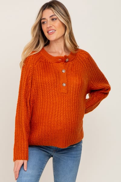 PinkBlush Rust Open Knit Button Front Maternity Sweater