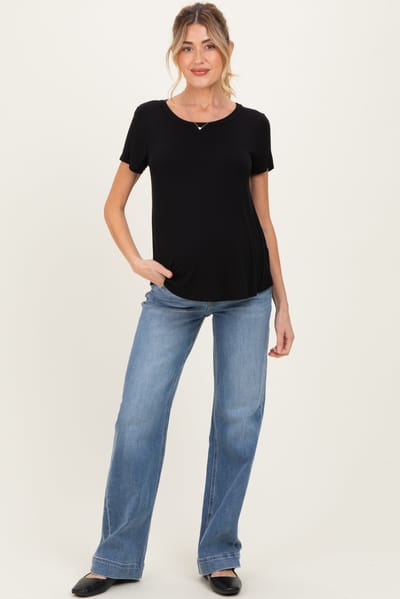Risen Jeans Blue Wide Hem Straight Leg Maternity Jeans