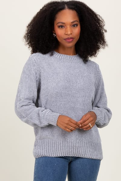 Zenana Outfitters Heather Grey Chenille Knit Sweater