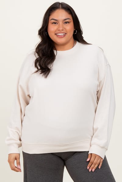 Zenana Outfitters Cream Basic Fleece Crewneck Sweatshirt