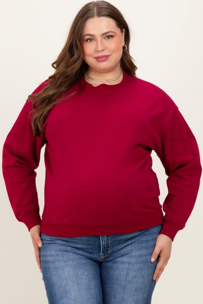Zenana Outfitters Burgundy Basic Fleece Crewneck Maternity Sweatshirt