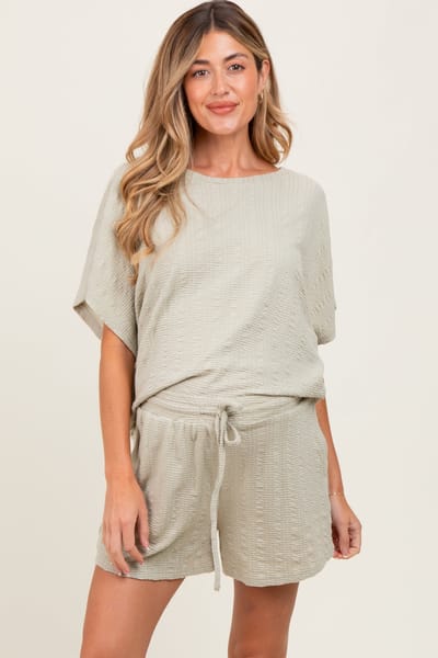 AnnieWear Sage Textured Modal Knit Loose Fit Maternity Top & Shorts Set