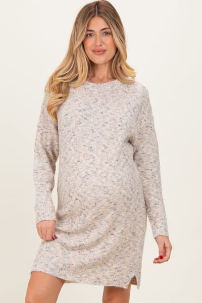 AnnieWear Cream Speckle Knit Maternity Sweater Dress