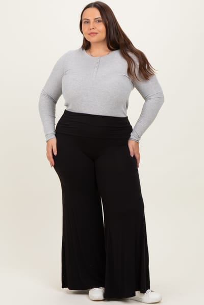 Zenana Outfitters Black Wide Leg Ankle Plus Lounge Pants
