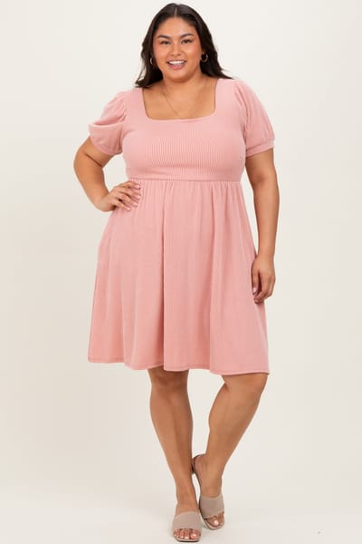 Kori Rose Puff Rib Plus Babydoll Dress