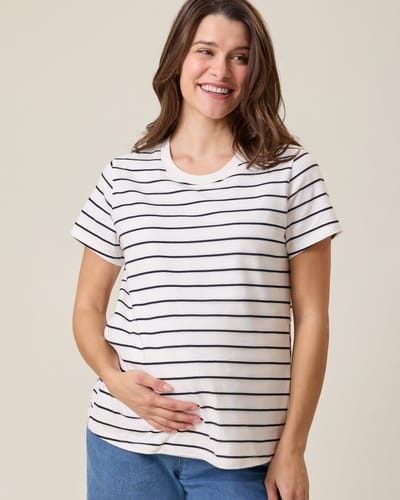 Kindred Bravely Classic Cotton Nursing T-shirt | White & Black Stripe