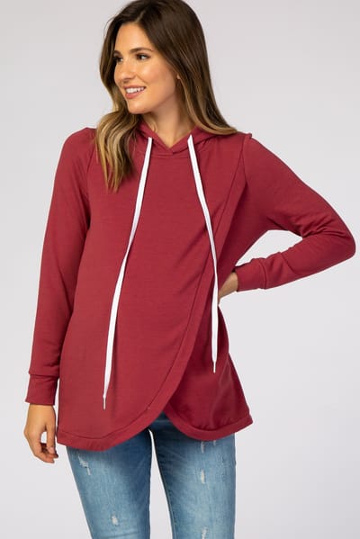 Hello Miz Red Layered Front Maternity/Nursing Fleece Hoodie