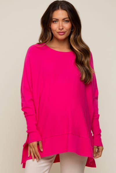 PinkBlush Fuchsia Dolman Sleeve Side Slit Maternity Sweater