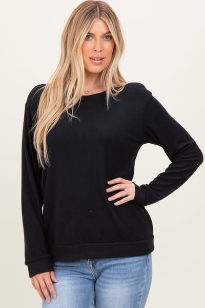 Hello Miz Black V-Neck Double Layer Nursing Pullover Top