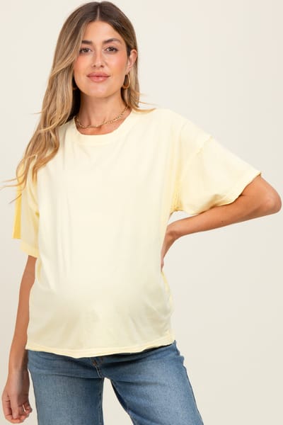 PinkBlush Yellow Boxy Raw Edge Maternity Short Sleeve Tee