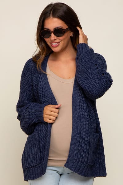 Bluivy Navy Blue Chunky Knit Maternity Cardigan