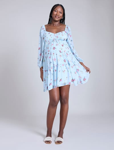 Motherhood Maternity Long Sleeve Tie Tiered Dress