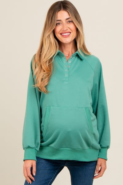 First Love Jade Collared Snap Button Maternity Pullover