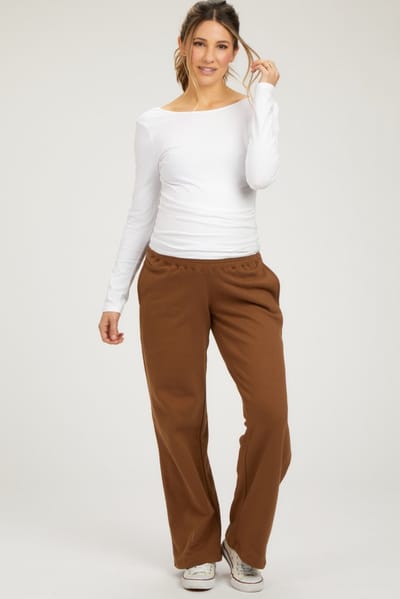 MonoB Brown Fleece Lined Maternity Lounge Pants
