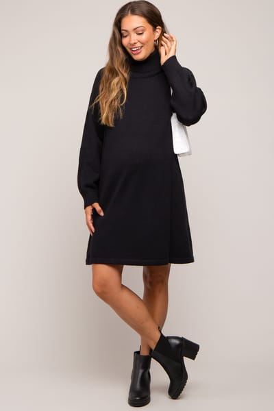Bluivy Black Turtleneck Long Sleeve Maternity Sweater Dress