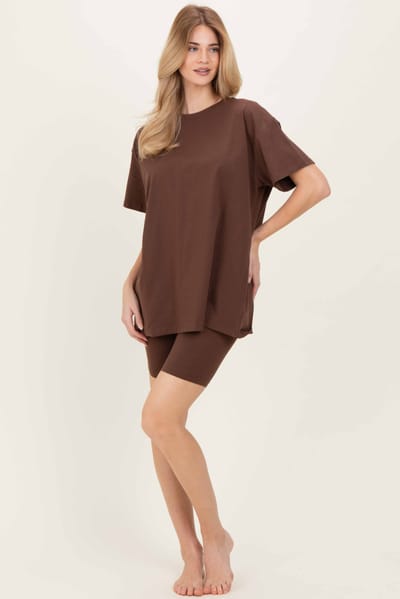 Zenana Outfitters Brown Biker Shorts Set