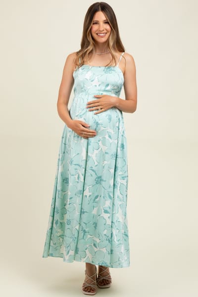 Rhea + Thea Sage Floral Sleeveless Maternity Maxi Dress