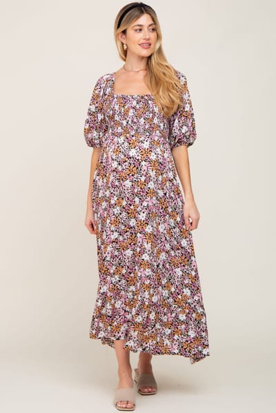 PinkBlush Black Multi-Color Floral Maternity Maxi Dress
