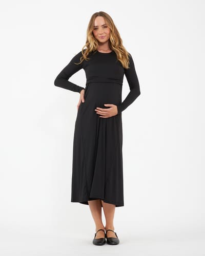 Ripe Maternity Luxe Knit A-Line Nursing Dress Black