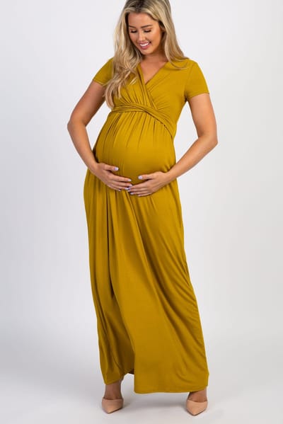 PinkBlush Mustard Draped Maternity/Nursing Maxi Dress