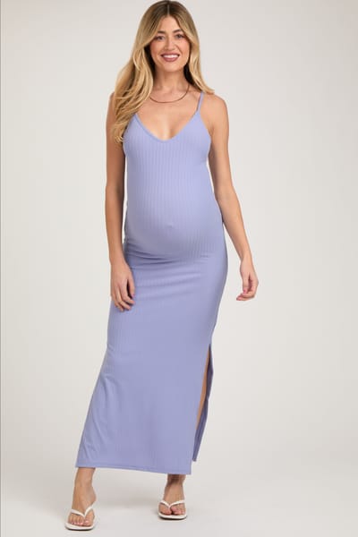 PinkBlush Lavender Side Slit Maternity Maxi Dress