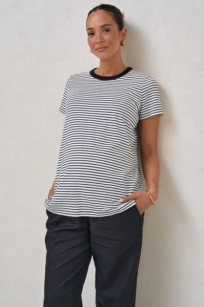 Bae the Label Homebase Tee - Wht/Blk Stripe