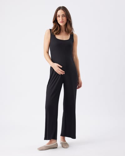 Ripe Maternity Bobby Rib Jumpsuit  Black