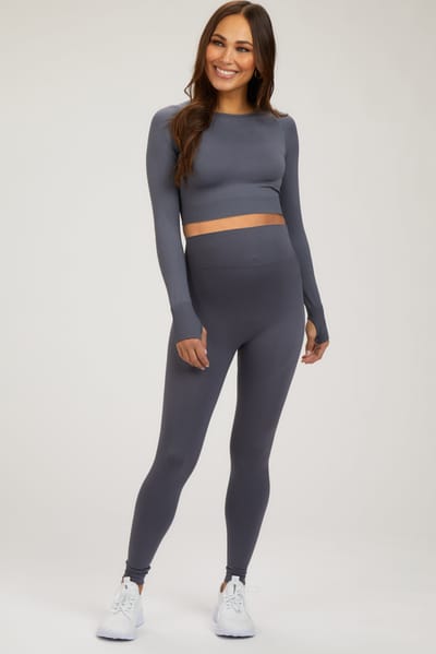 Charmo Grey Cropped Long Sleeve Maternity Active Set