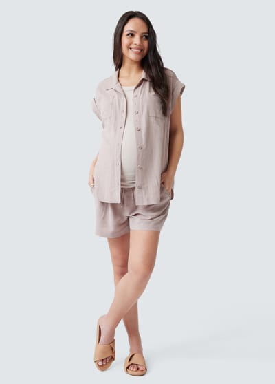 Ingrid+Isabel Breezy Linen Maternity Shirt Short Sleeve Button Up