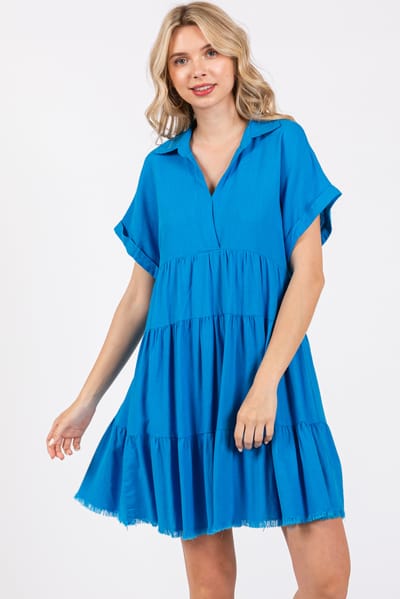 Rhea + Thea Royal Blue Tiered Linen Dress