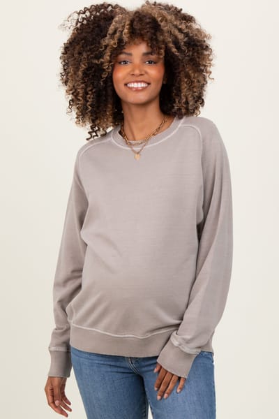 Zenana Outfitters Mocha  French Terry Vintage Wash Maternity Pullover