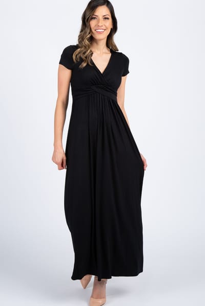 Rhea + Thea PinkBlush Black Draped Nursing Maxi Dress