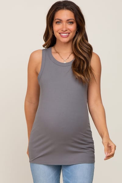 PinkBlush Charcoal Sleeveless Ribbed Maternity Top