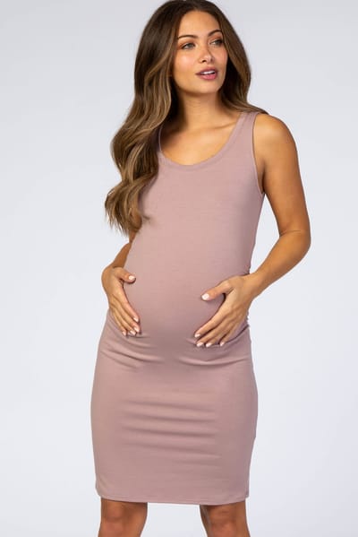 PinkBlush Mauve Sleeveless Ruched Fitted Maternity Dress