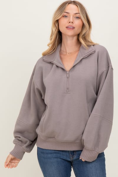 Rae Mode Taupe French Terry Quarter Zip Pullover