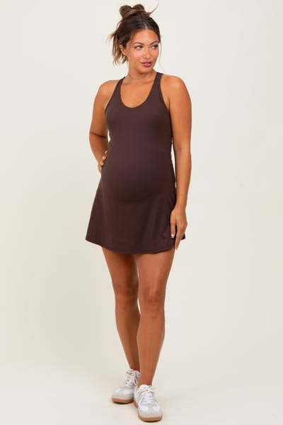 PinkBlush Dark Brown Tennis Racerback Maternity Romper Dress