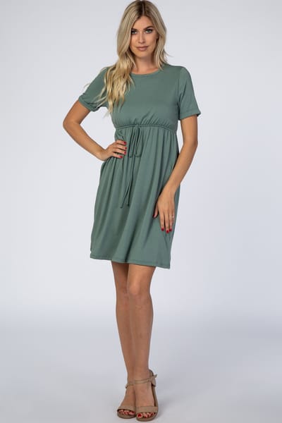 Vanilla Bay PinkBlush Sage Green Cuff Sleeve Waist Tie Dress