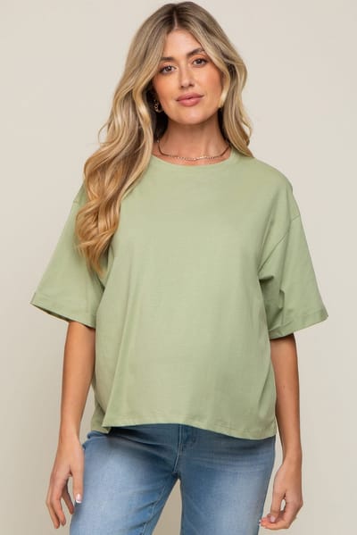 PinkBlush Light Green Basic Rolled Short Sleeve Maternity T-Shirt