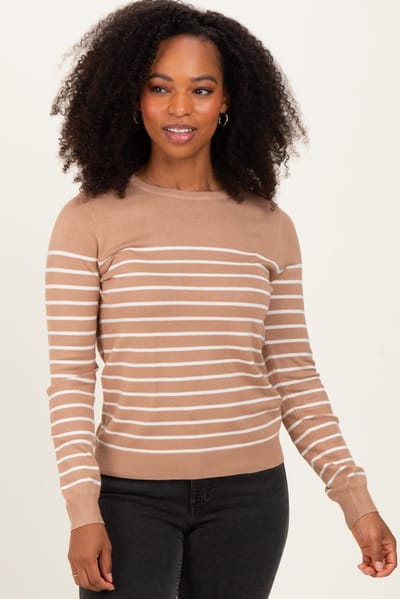 Staccato Camel Striped Knit Long Sleeve Top