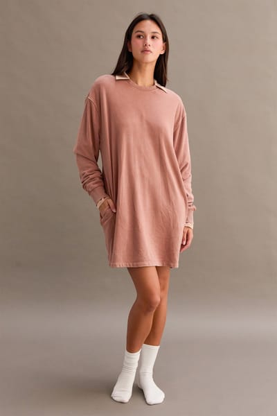 Hyfve Light Taupe Mineral Wash Oversized Sweatshirt Mini Dress