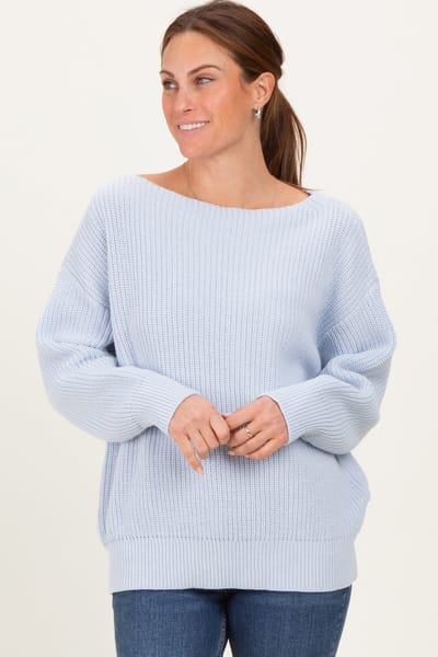 Le Lis Baby Blue Chunky Knit Boat Neck Sweater