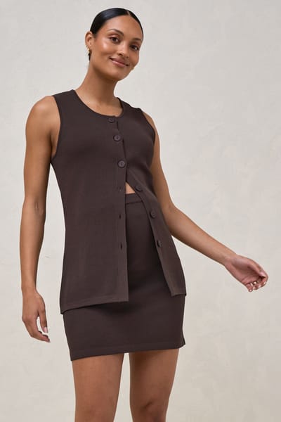 Bae the Label Sunday Best Button Vest - Chocolate