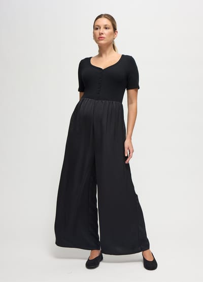 Ingrid+Isabel The Mixed Media Black Wide Leg Maternity Jumpsuit