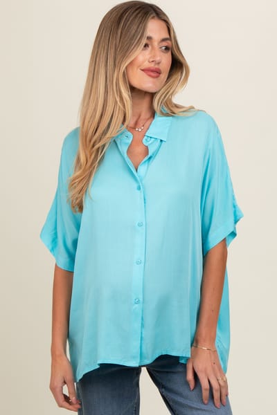 PinkBlush Aqua Dolman Sleeve Button Down Maternity Blouse