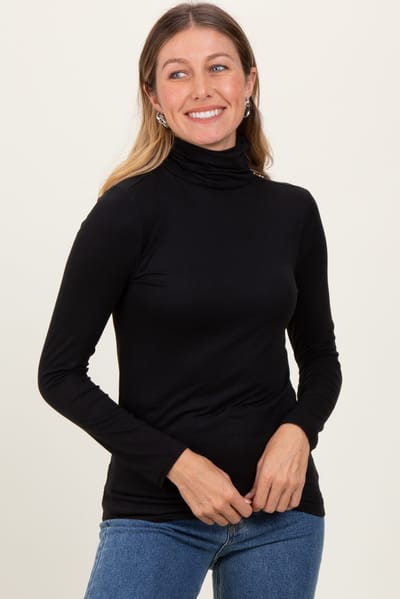 Zenana Outfitters Black Brushed Knit Basic Turtleneck Top