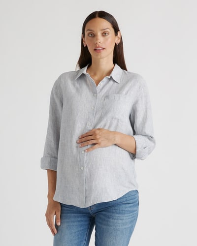 Quince 100% European Linen Maternity Long Sleeve Shirt