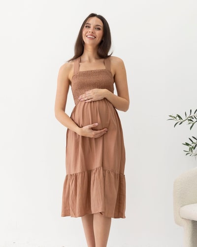 Angel Maternity Lily Maternity Summer Shirred dress in Terracotta