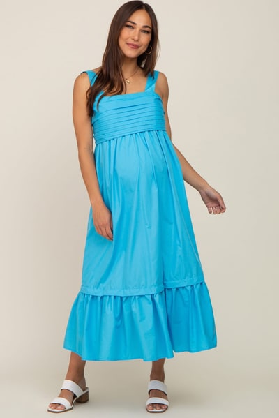 PinkBlush Aqua Pleated Back Tie Maternity Midi Dress
