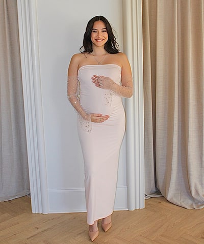 Bump City The Alika Couture Crystal Sleeve Gown (Blush Pink)