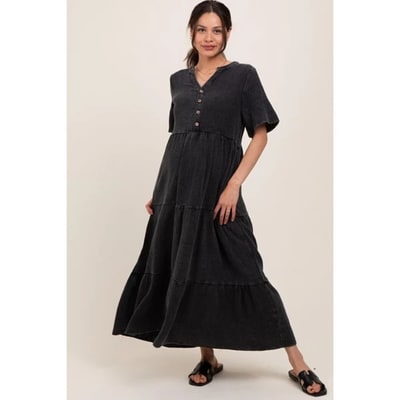 Target Pinkblush Black Button Front Tiered Maternity Maxi Dress Large